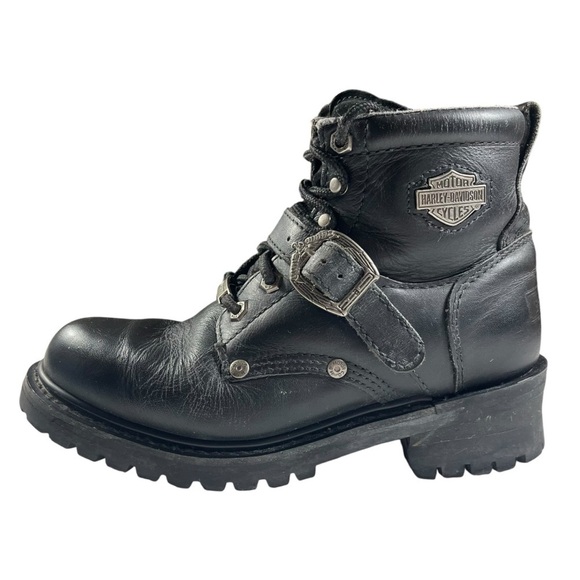 Harley Davidson Black Leather Moto Biker Boots - Picture 6 of 14